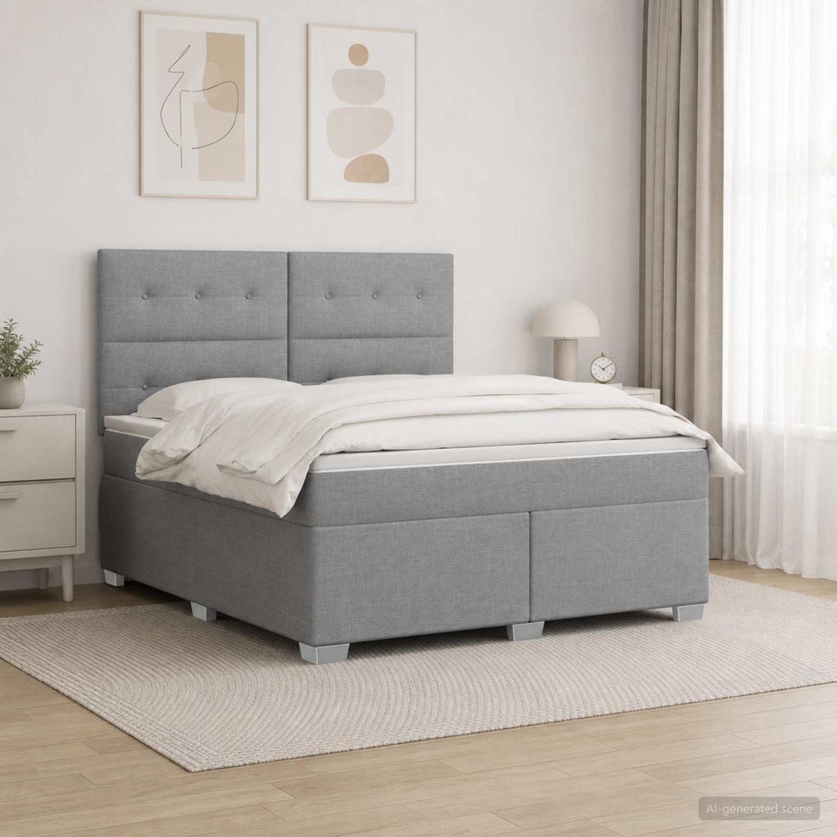Boxspringbed met matras Lichtgrijs 160 x 200 cm Stof is nu te koop bij PeponiXL, paradijselijk wonen!