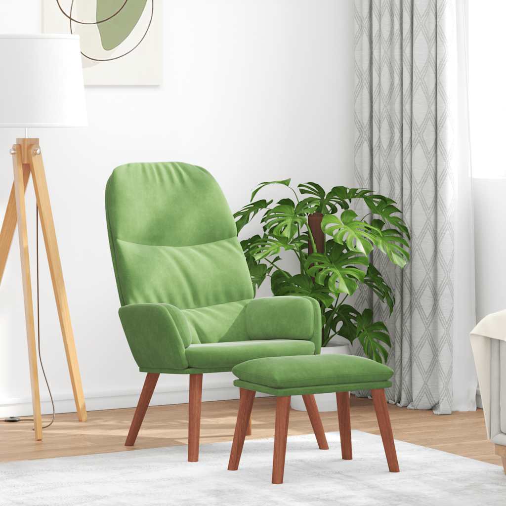 Relaxstoel met voetenbank fluweel lichtgroen is nu te koop bij PeponiXL, paradijselijk wonen!