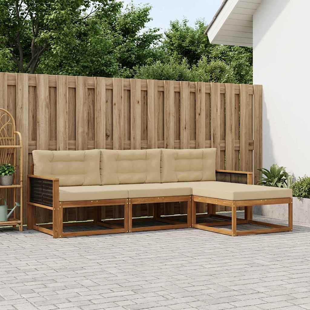 Buiten bankenset met kussen 4 pcs Natuurlijk en Beige is nu te koop bij PeponiXL, paradijselijk wonen!