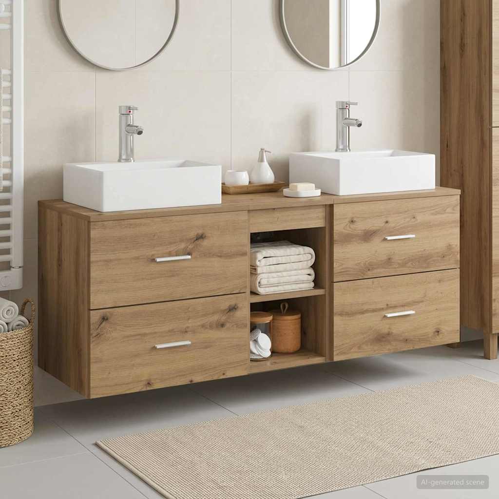Badkamerkastenset 3 st Artisanaal eiken 49,5 x 41 x 62,5 cm is nu te koop bij PeponiXL, paradijselijk wonen!