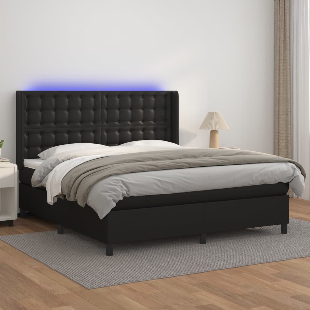 Boxspring met matras en LED kunstleer zwart 160x200 cm is nu te koop bij PeponiXL, paradijselijk wonen!