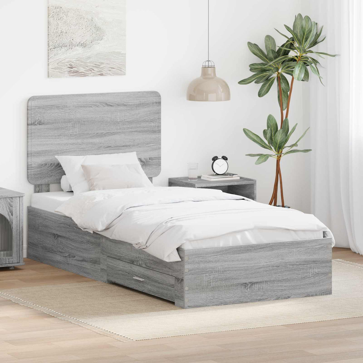 Bedframe met hoofdeinde Grijs Sonoma 100 x 200 cm Bewerkt hout is nu te koop bij PeponiXL, paradijselijk wonen!