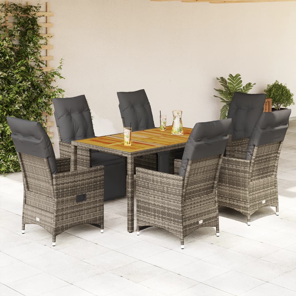 7-delige Bistroset met kussens poly rattan grijs is nu te koop bij PeponiXL, paradijselijk wonen!
