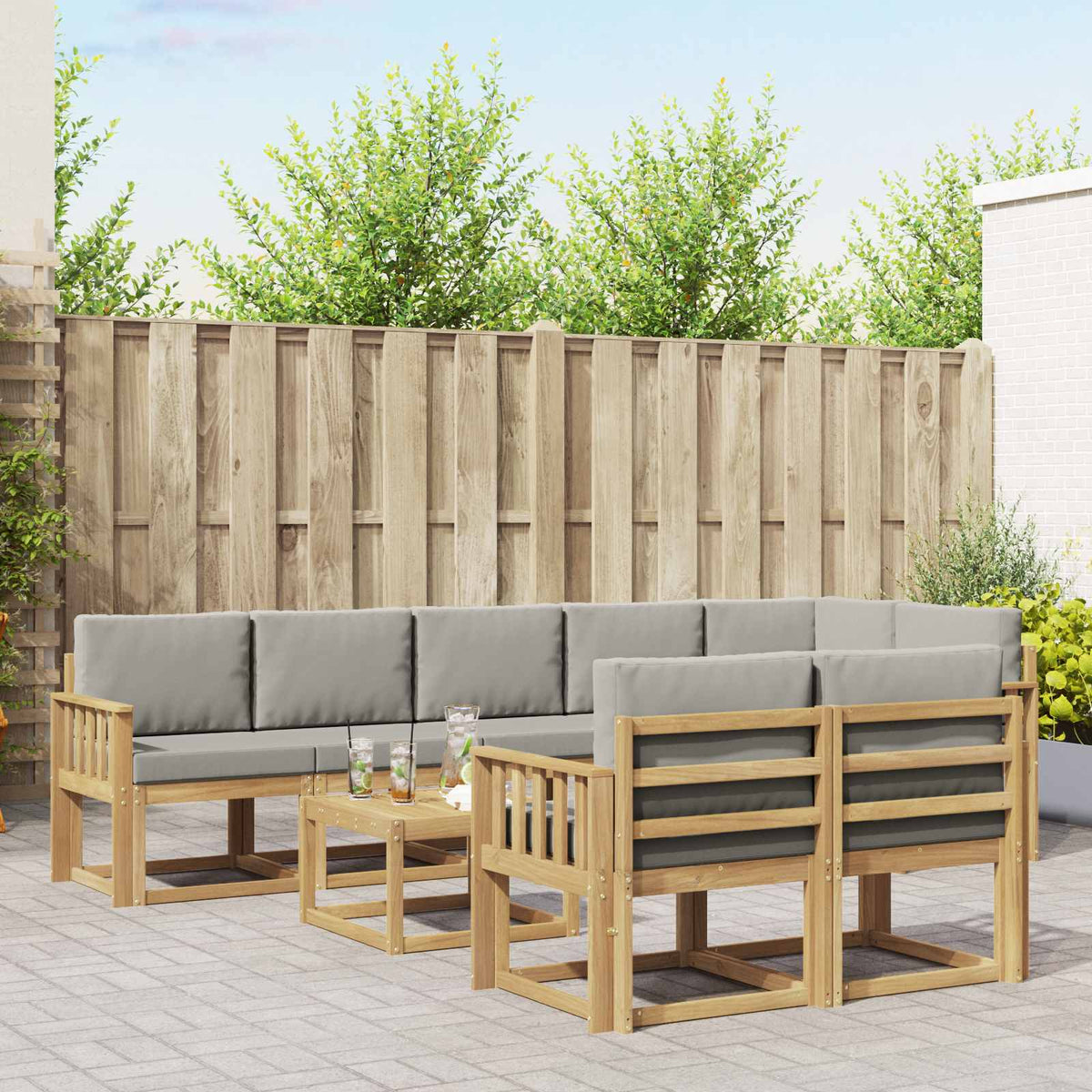 Buiten bankenset met kussen 9 pcs Wit en Lichtgrijs is nu te koop bij PeponiXL, paradijselijk wonen!