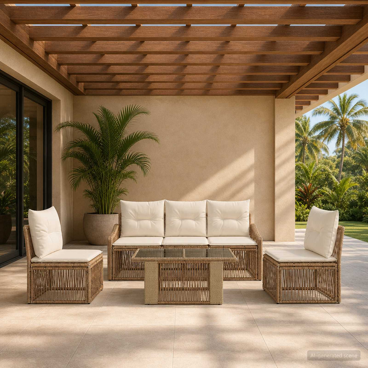 Tuinbankenset 6 st Beige en Crème Wit poly rattan is nu te koop bij PeponiXL, paradijselijk wonen!