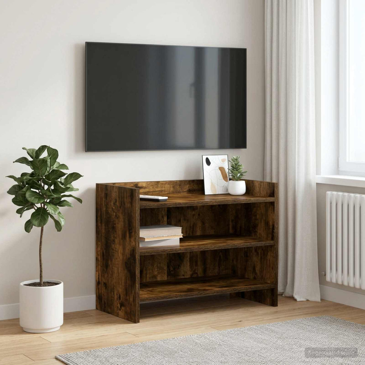 TV-kast 60 x 33 x 47 cm Gerookt eiken Bewerkt hout is nu te koop bij PeponiXL, paradijselijk wonen!