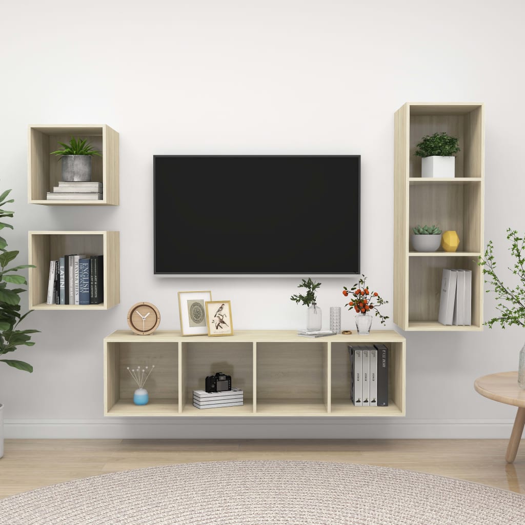 4-delige Tv-meubelset spaanplaat sonoma eikenkleurig is nu te koop bij PeponiXL, paradijselijk wonen!