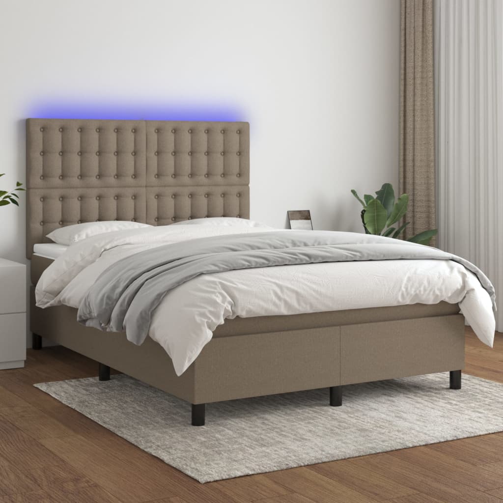 Boxspring met matras en LED stof taupe 140x200 cm is nu te koop bij PeponiXL, paradijselijk wonen!
