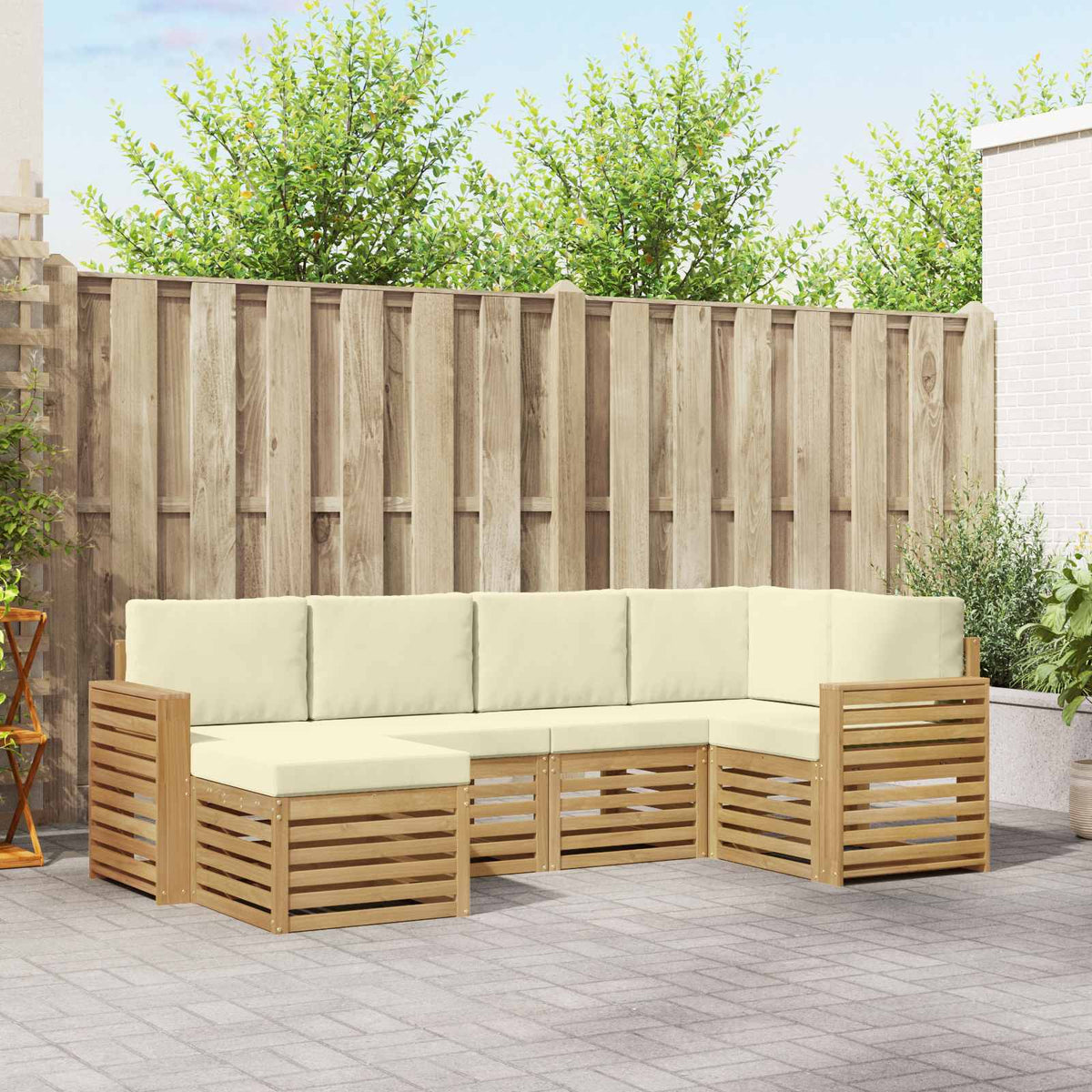 Buiten bankenset 6 pcs Wit en crèmekleurig Polyester is nu te koop bij PeponiXL, paradijselijk wonen!