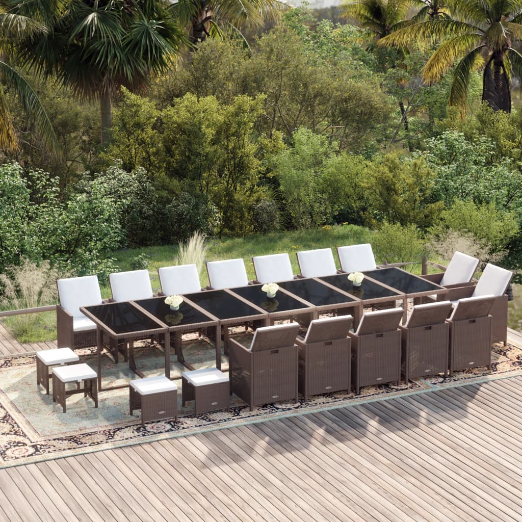 19-delige Tuinset met kussens poly rattan bruin is nu te koop bij PeponiXL, paradijselijk wonen!