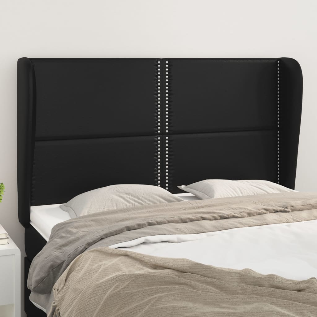 Hoofdbord met randen 147x23x118/128 cm kunstleer zwart is nu te koop bij PeponiXL, paradijselijk wonen!