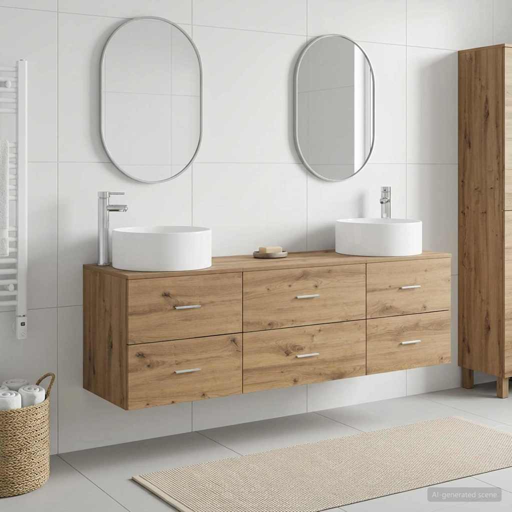 Badkamermeubelset 3 st Artisanaal eiken 49,5 x 44,5 x 65,5 cm is nu te koop bij PeponiXL, paradijselijk wonen!
