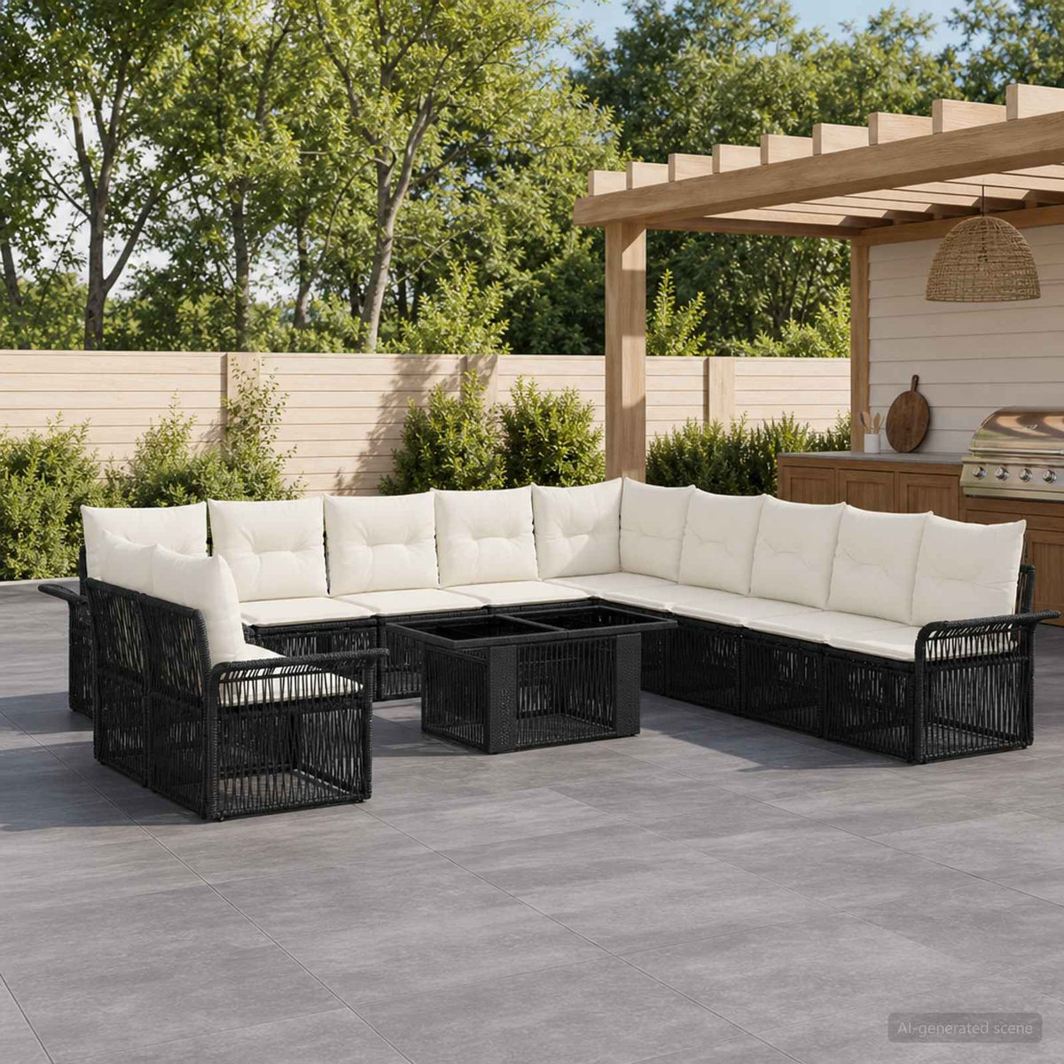 Tuinbankenset 12 st Zwart en Cream Wit poly rattan is nu te koop bij PeponiXL, paradijselijk wonen!