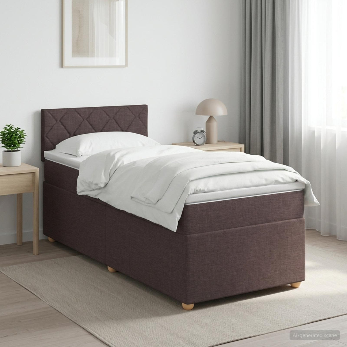 Boxspringbed met matras Donkerbruin 90 x 190 cm Stof is nu te koop bij PeponiXL, paradijselijk wonen!