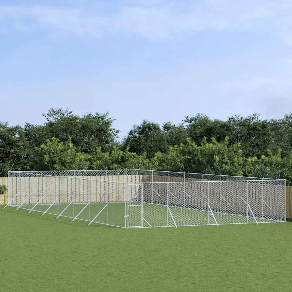 Hondenkennel voor buiten 8x16x2 m gegalvaniseerd staal zilver is nu te koop bij PeponiXL, paradijselijk wonen!
