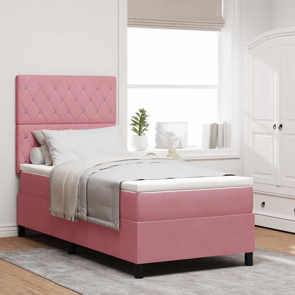 LED Box Spring Bed met matras Roze 100 x 200 cm Fluweel is nu te koop bij PeponiXL, paradijselijk wonen!