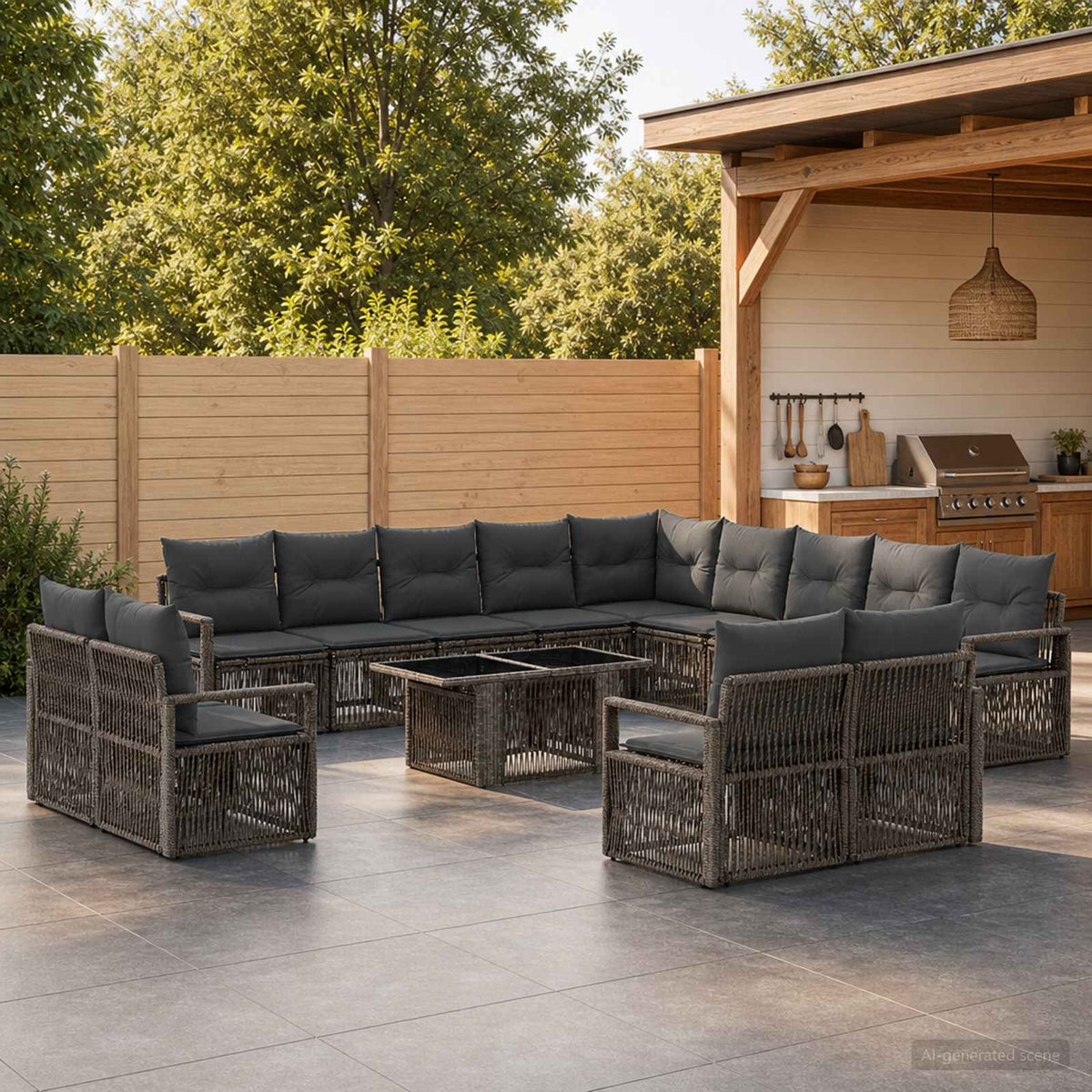 Tuinbankenset 14 st Grijs en Donkergrijs poly rattan is nu te koop bij PeponiXL, paradijselijk wonen!