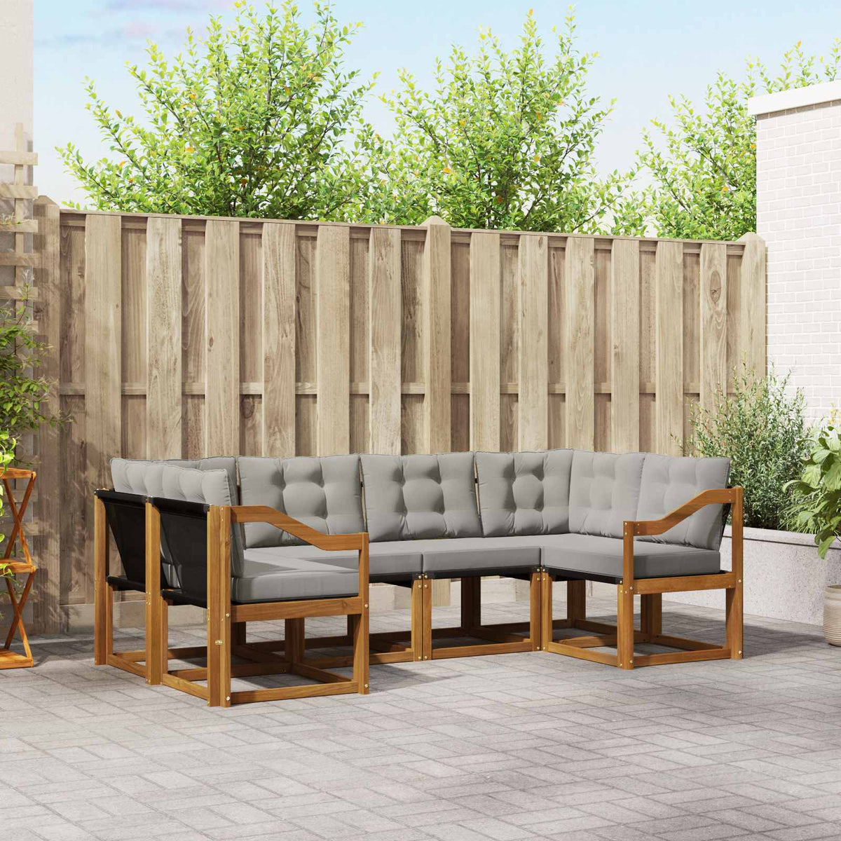 Buiten bankenset met kussen 6 pcs Naturel en lichtgrijs is nu te koop bij PeponiXL, paradijselijk wonen!