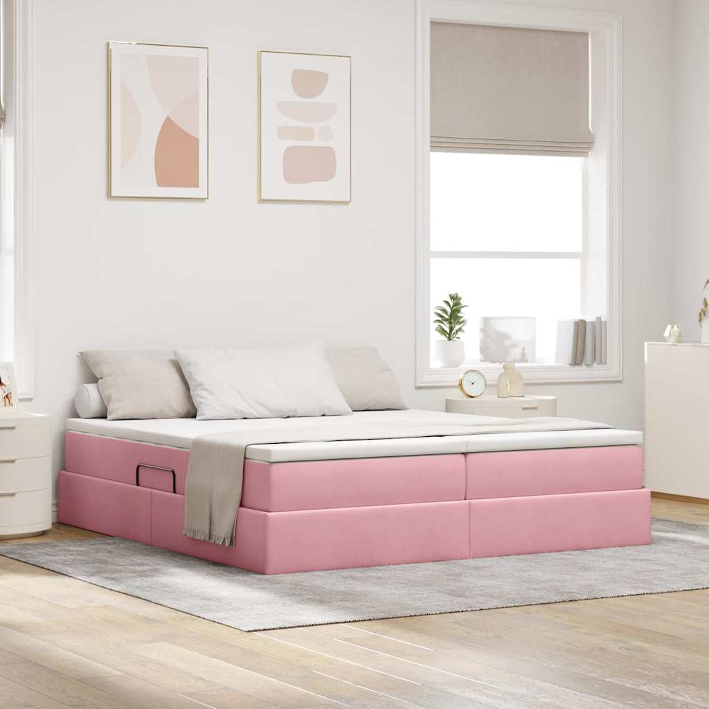 Opbergbed met matras met matras Roze 200 x 200 cm Fluweel is nu te koop bij PeponiXL, paradijselijk wonen!