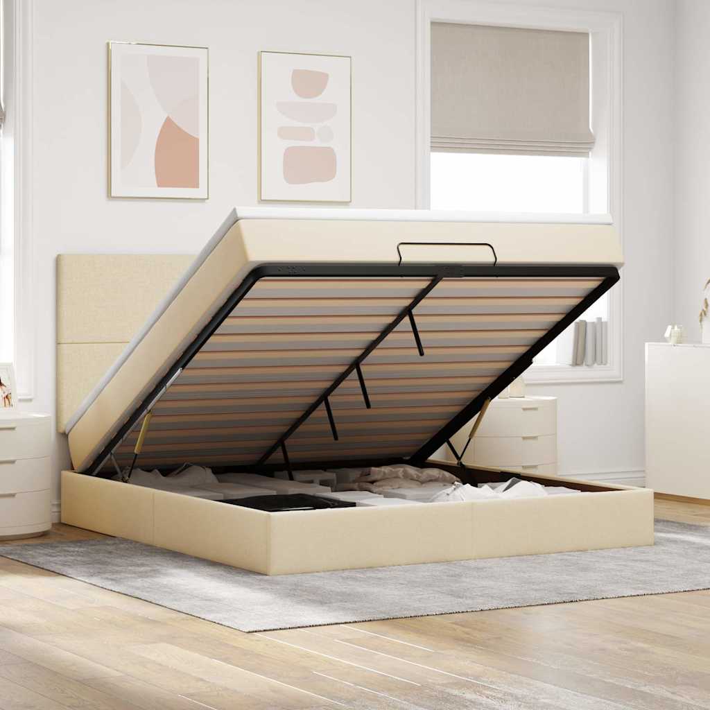 Ottoman bed met matras en LED's 180x200cm stof crèmekleurig is nu te koop bij PeponiXL, paradijselijk wonen!