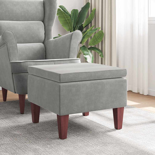 Kruk met houten poten fluweel lichtgrijs is nu te koop bij PeponiXL, paradijselijk wonen!