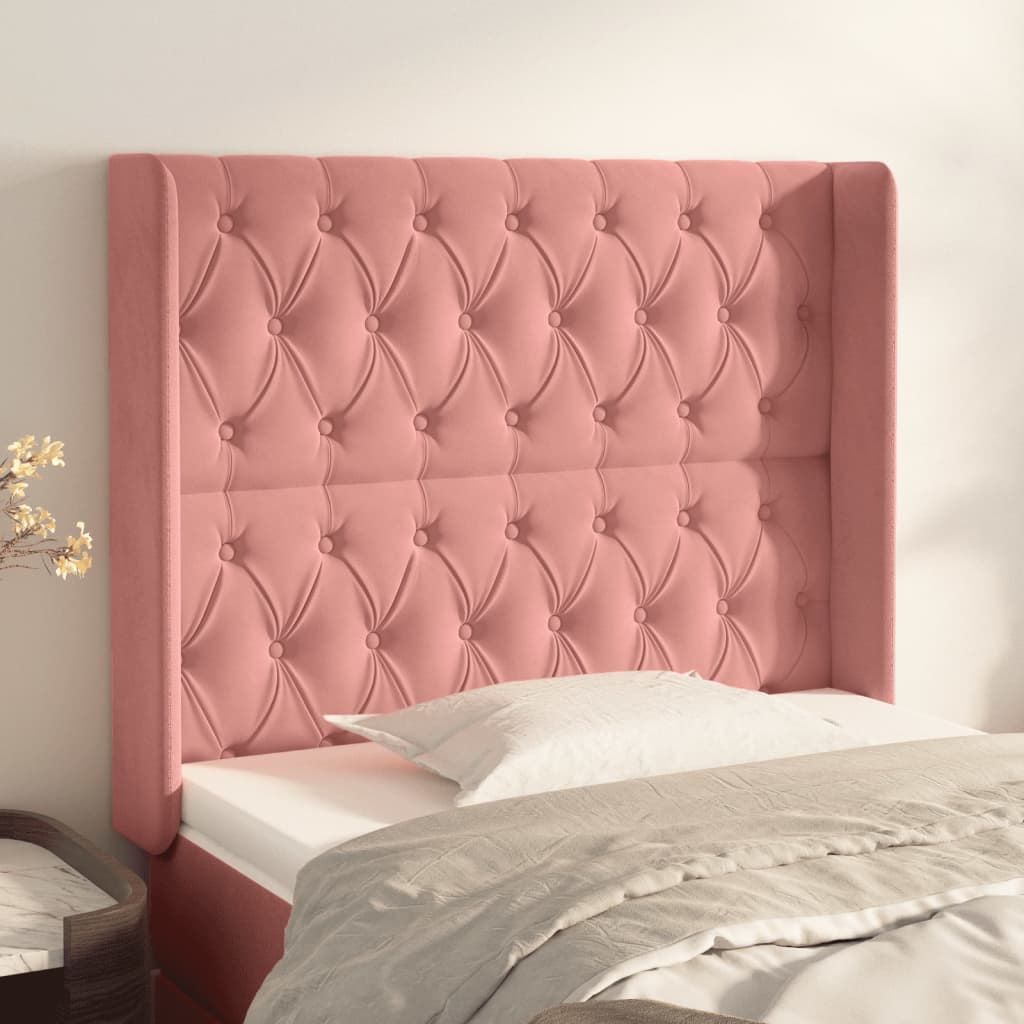 Hoofdbord met randen 103x16x118/128 cm fluweel roze is nu te koop bij PeponiXL, paradijselijk wonen!