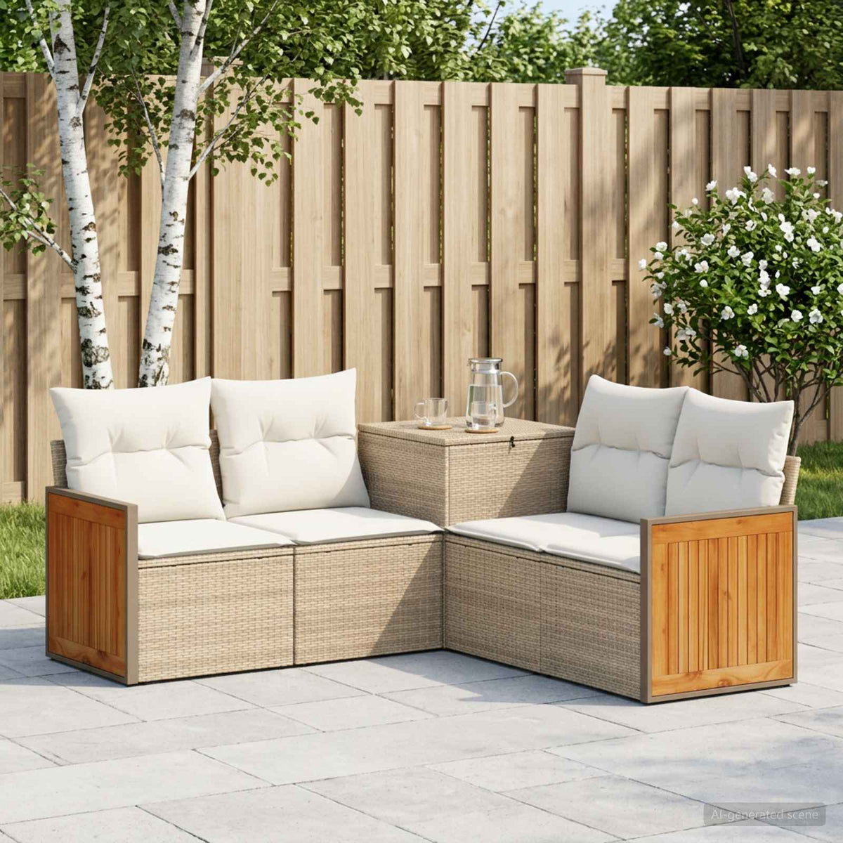 Bankstel 5 st Beige en Crème Wit Poly Rattan en Staal is nu te koop bij PeponiXL, paradijselijk wonen!
