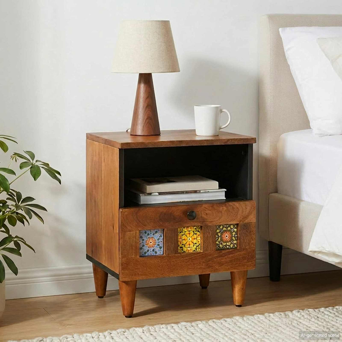Nachtkastje met lade Bruin 40 x 33 x 46 cm Massief Mango Hout is nu te koop bij PeponiXL, paradijselijk wonen!