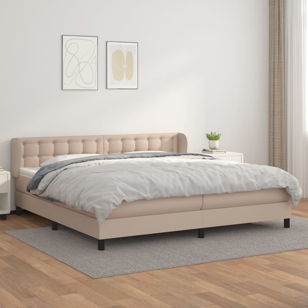 Boxspring met matras kunstleer cappuccinokleurig 200x200 cm is nu te koop bij PeponiXL, paradijselijk wonen!