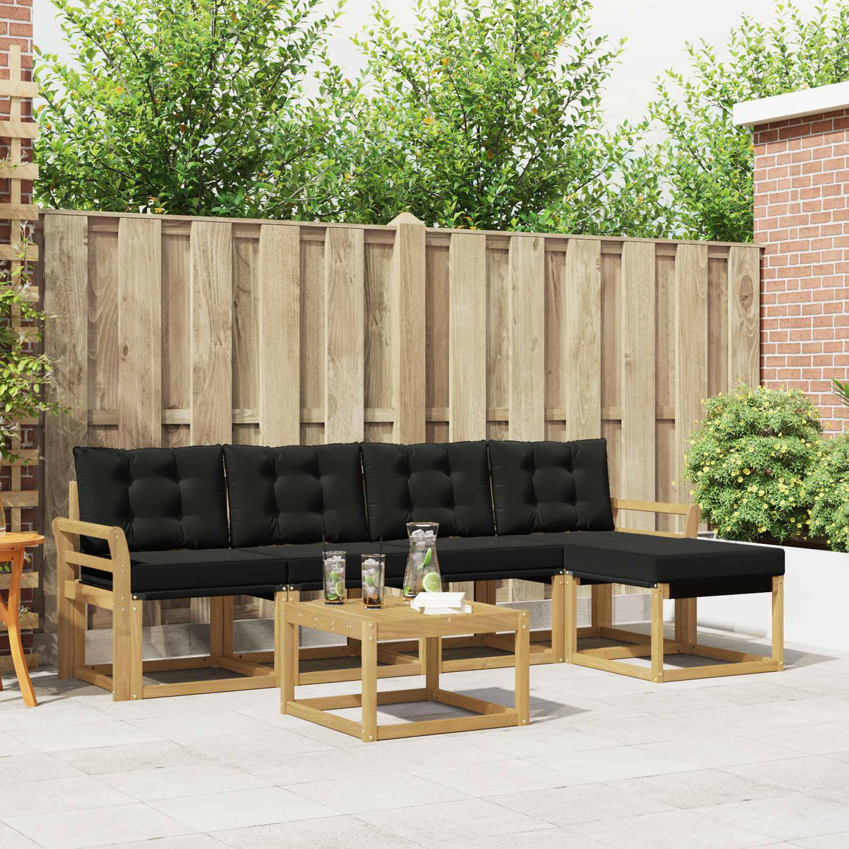 Buiten bankenset met kussen 6 pcs Wit en zwart is nu te koop bij PeponiXL, paradijselijk wonen!