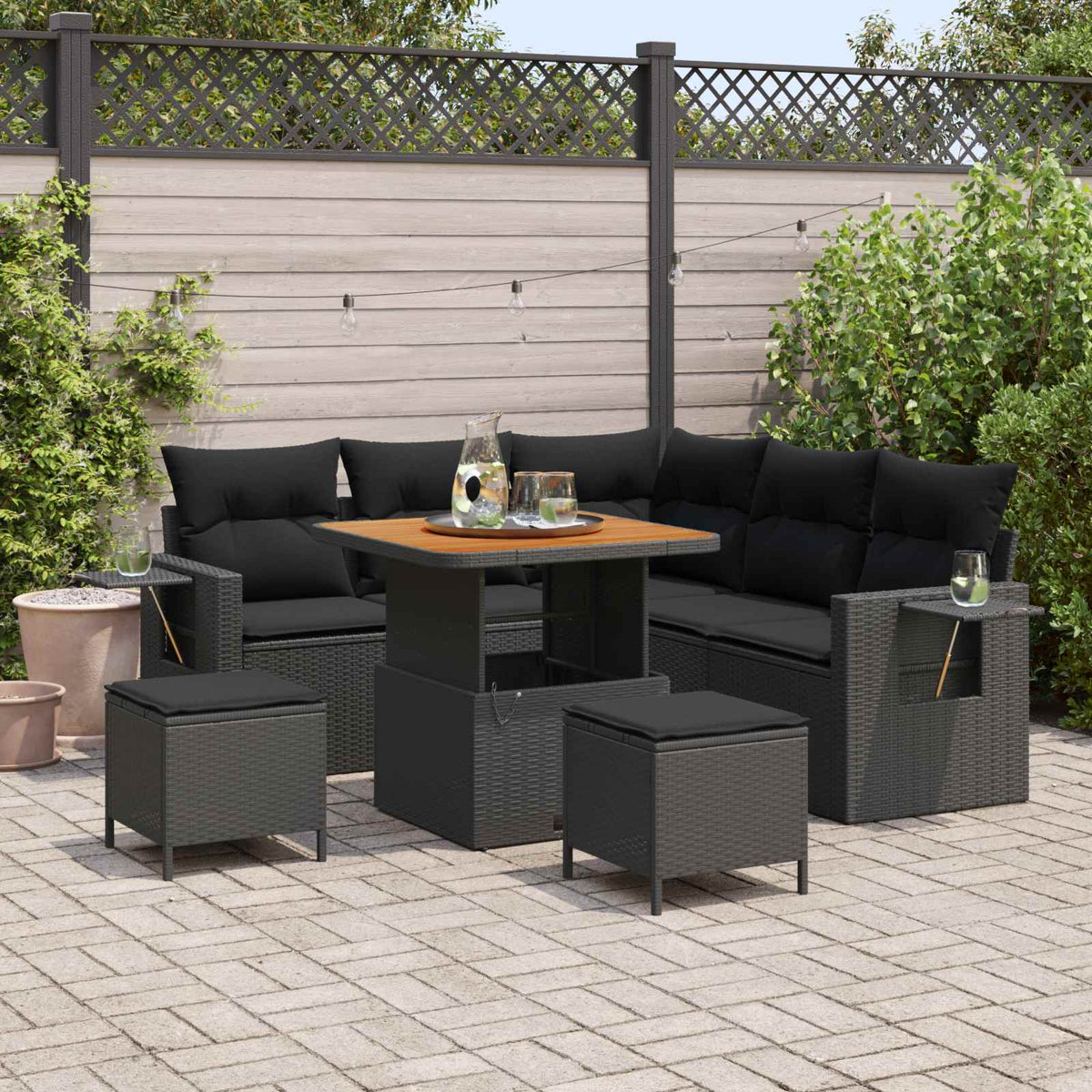 Tuinbankenset met kussen 9 pcs Zwart poly rattan is nu te koop bij PeponiXL, paradijselijk wonen!