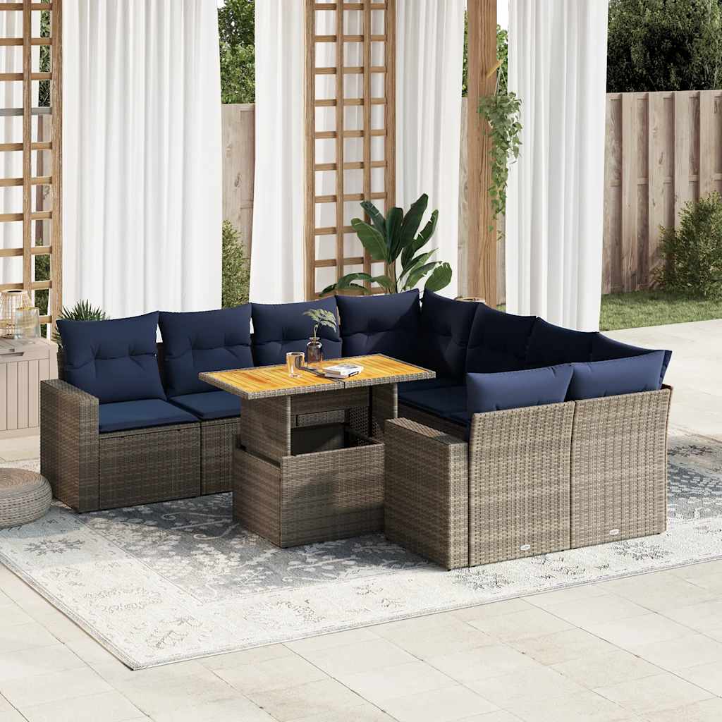 9-delige Loungeset met kussens poly rattan grijs is nu te koop bij PeponiXL, paradijselijk wonen!