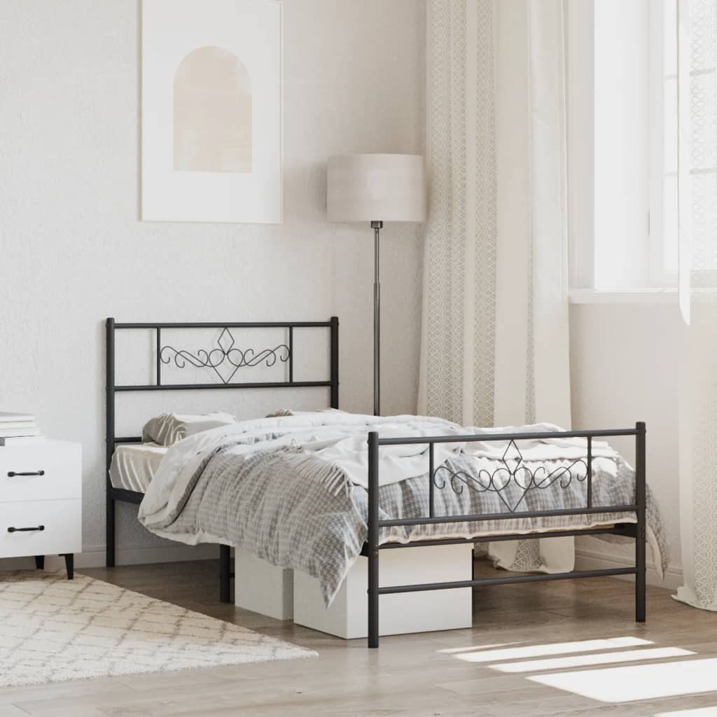 Bedframe met hoofd- en voeteneinde metaal zwart 90x190 cm is nu te koop bij PeponiXL, paradijselijk wonen!