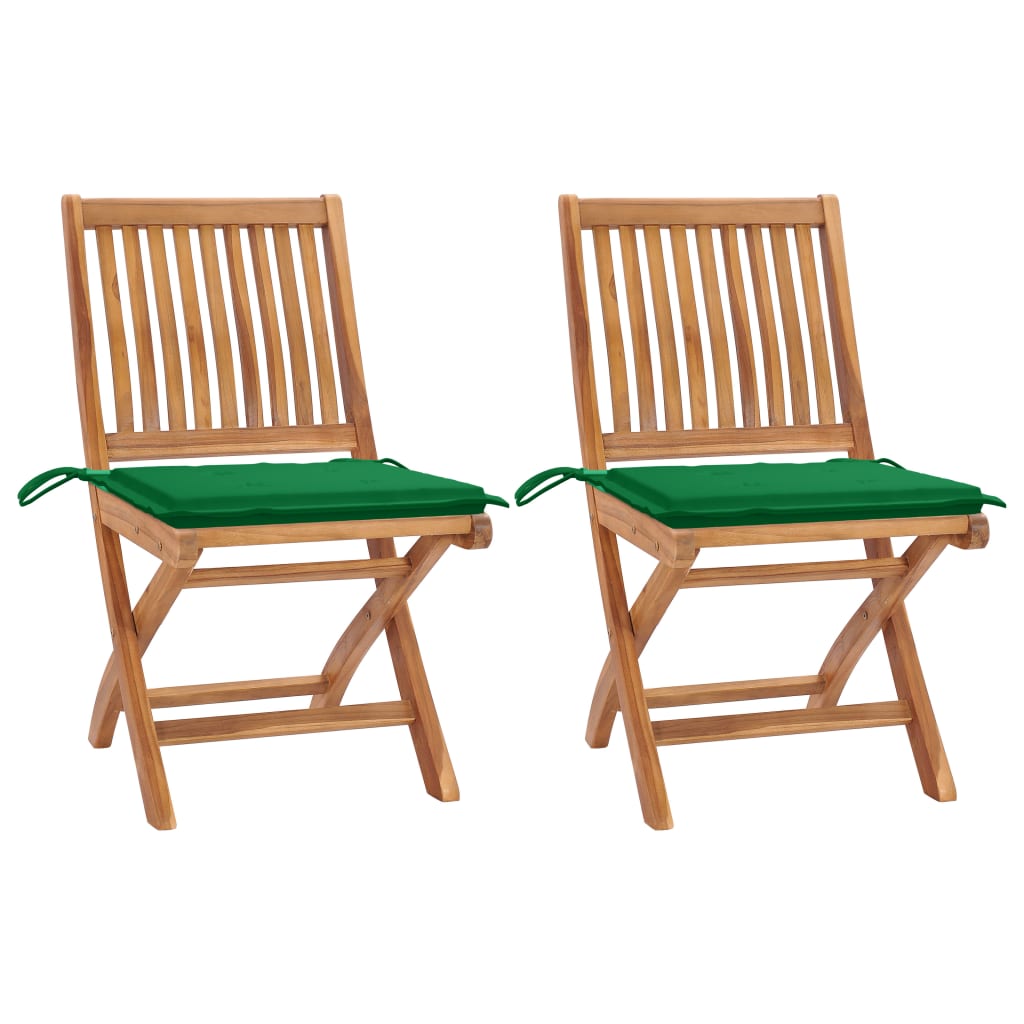 Tuinstoelen 2 st met groene kussens massief teakhout is nu te koop bij PeponiXL, paradijselijk wonen!