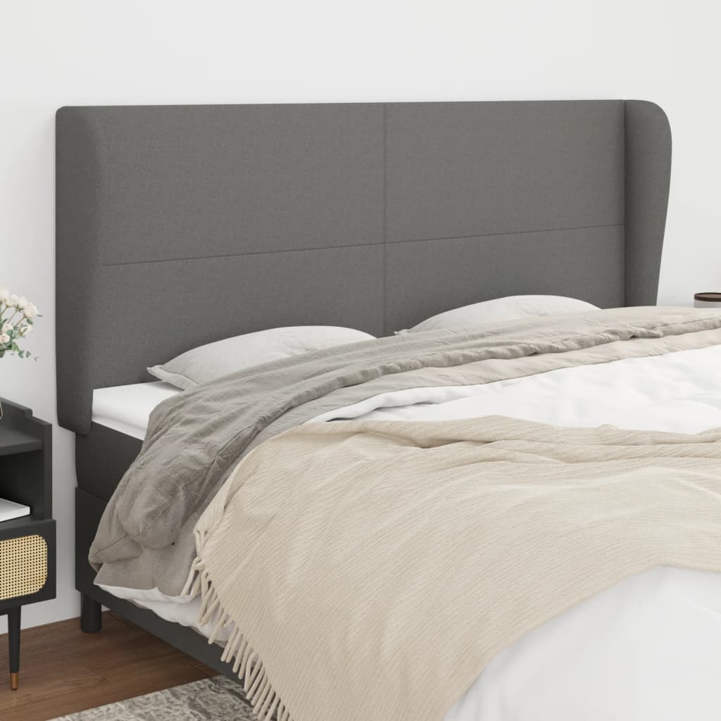 Hoofdbord met randen 203x23x118/128 cm stof donkergrijs is nu te koop bij PeponiXL, paradijselijk wonen!