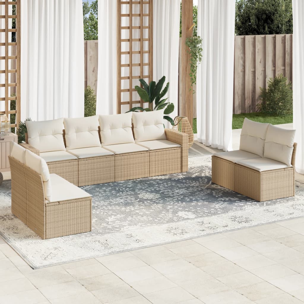 9-delige Loungeset met kussens poly rattan beige is nu te koop bij PeponiXL, paradijselijk wonen!