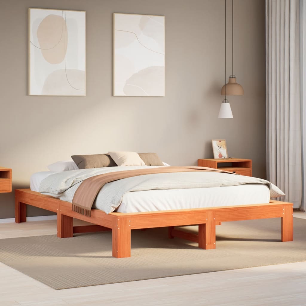 Bed met matras massief grenenhout wasbruin 140x190 cm is nu te koop bij PeponiXL, paradijselijk wonen!