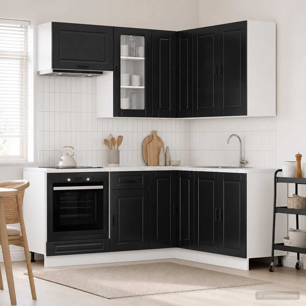 Keukenblok PORTO 8 pcs Zwart Bewerkt hout is nu te koop bij PeponiXL, paradijselijk wonen!