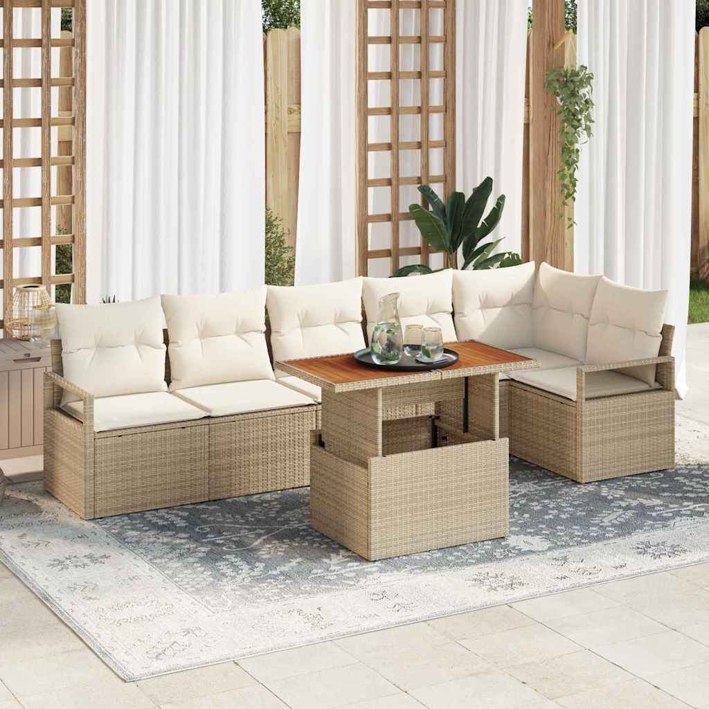 Tuin Sofa Set 7 st Beige Poly riet is nu te koop bij PeponiXL, paradijselijk wonen!