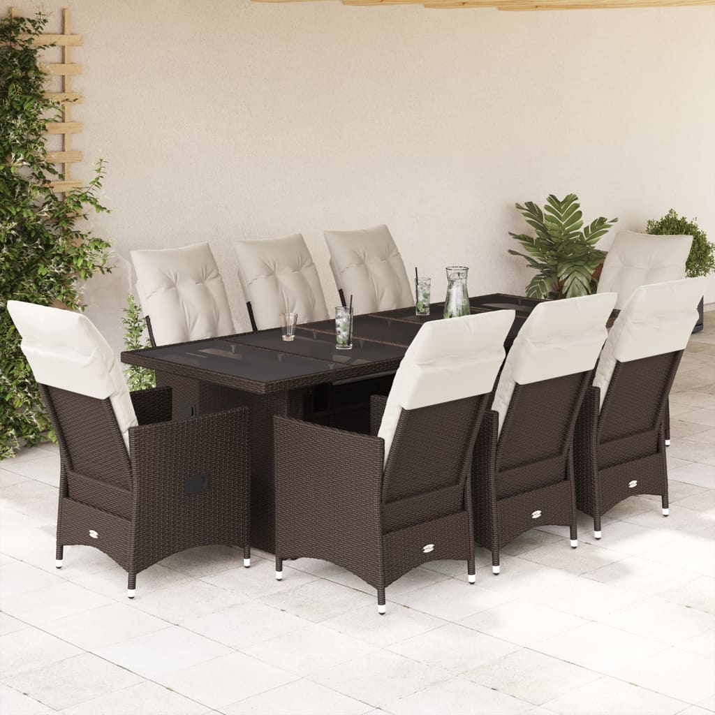 9-delige Bistroset met kussens poly rattan bruin is nu te koop bij PeponiXL, paradijselijk wonen!