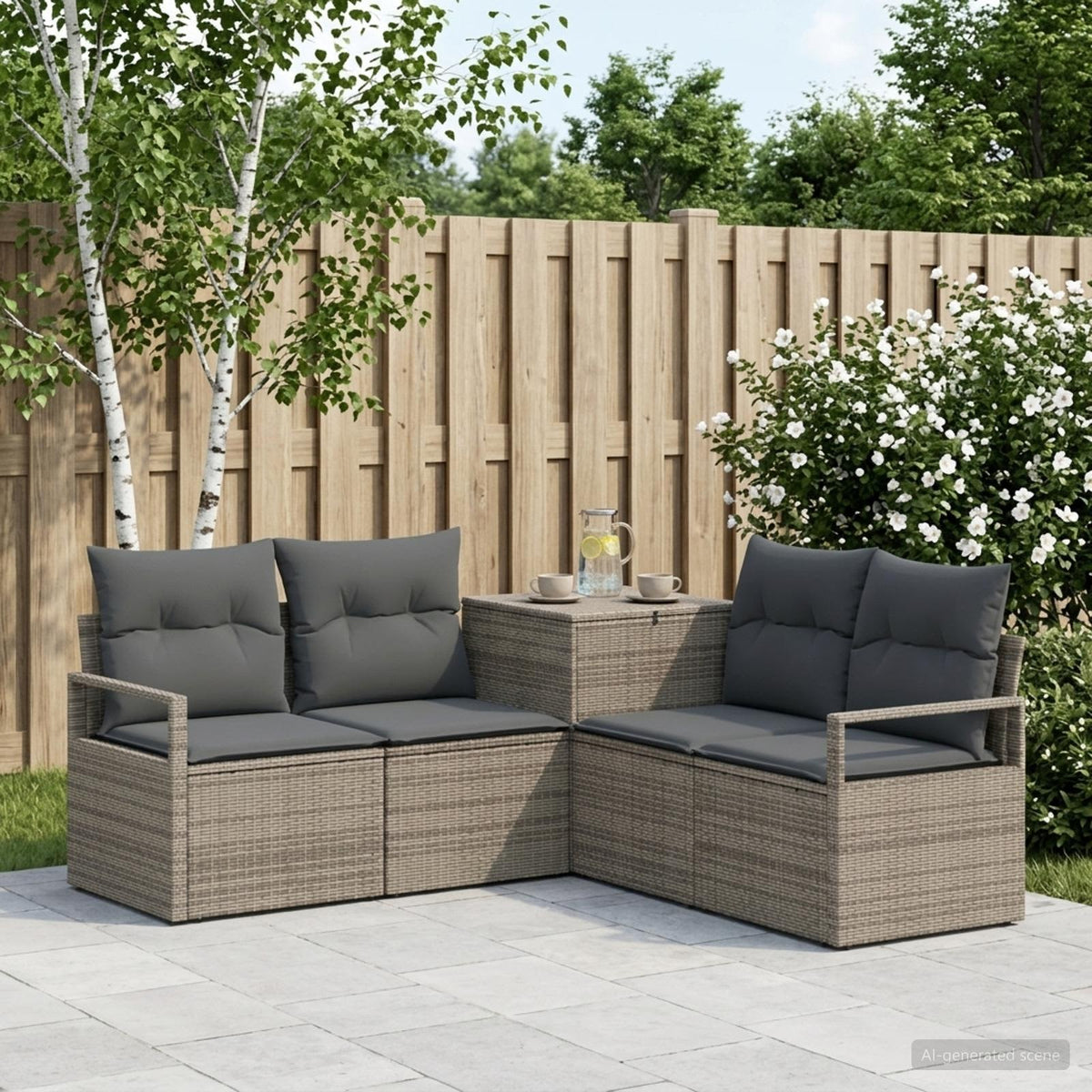 Bankstel 5 st Grijs en Donkergrijs Poly Rattan en Staal is nu te koop bij PeponiXL, paradijselijk wonen!