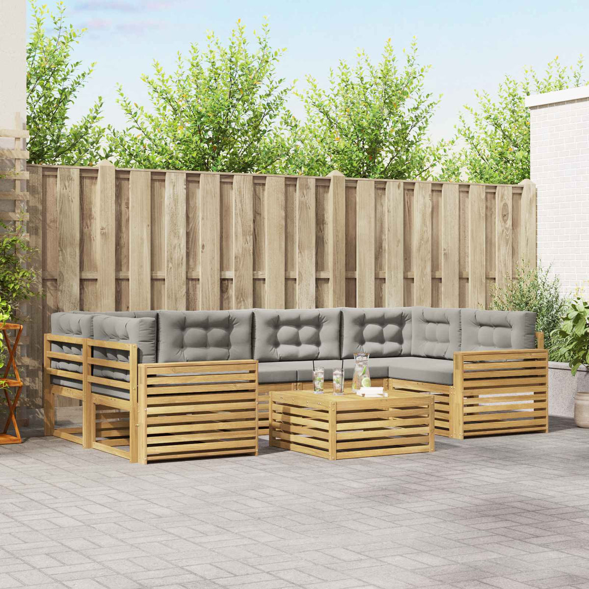 Buiten bankenset 7 pcs Wit en Lichtgrijs is nu te koop bij PeponiXL, paradijselijk wonen!