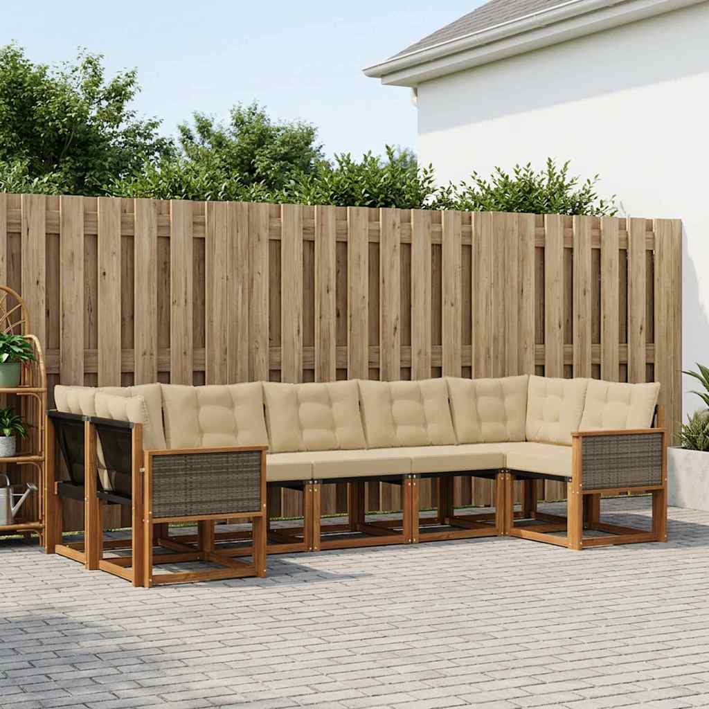 Buiten bankenset met kussen 7 pcs Natuurlijk en Beige is nu te koop bij PeponiXL, paradijselijk wonen!