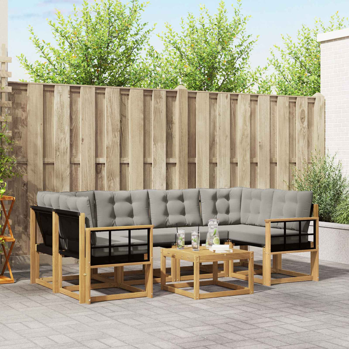 Buiten bankenset met kussen 7 pcs Wit en Lichtgrijs is nu te koop bij PeponiXL, paradijselijk wonen!