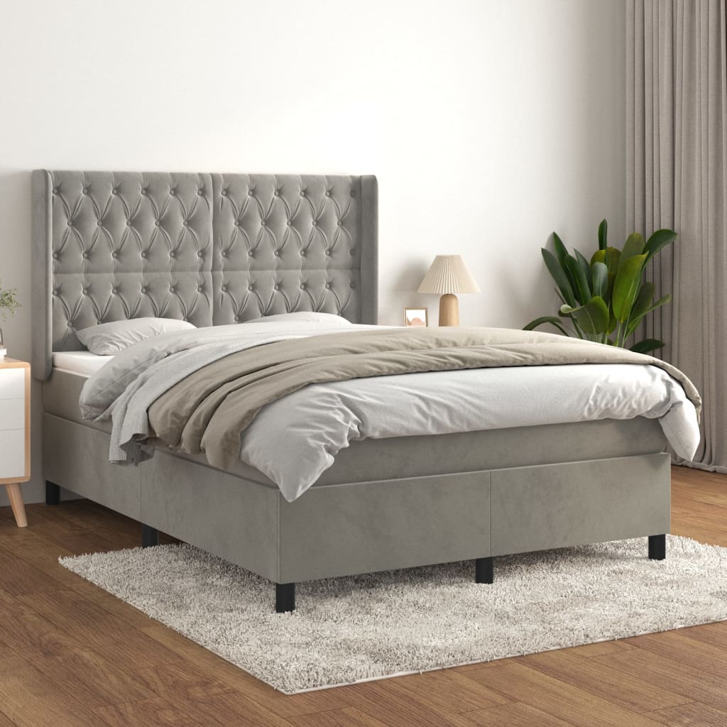 Boxspring met matras fluweel lichtgrijs 140x200 cm is nu te koop bij PeponiXL, paradijselijk wonen!