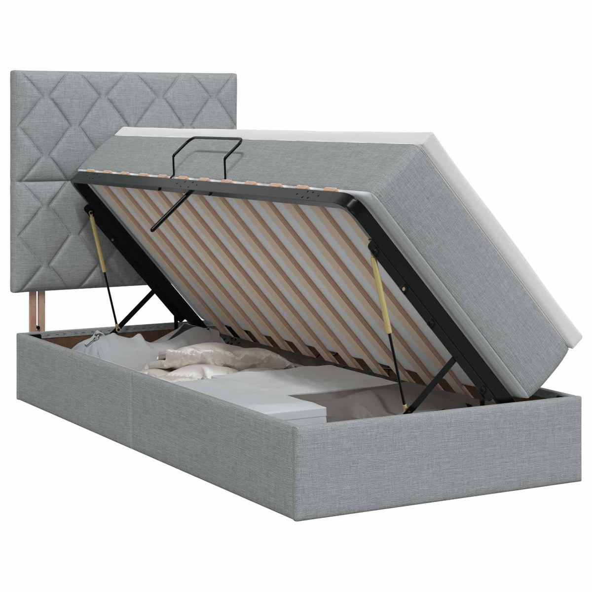 Opslag bed met matras met opslag Lichtgrijs 100 x 200 cm Stof is nu te koop bij PeponiXL, paradijselijk wonen!