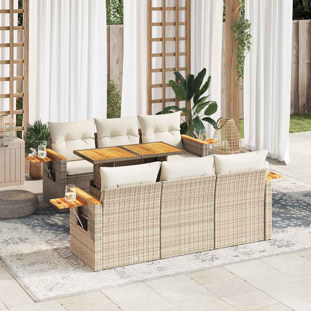 7-delige Loungeset met kussens poly rattan acacia beige is nu te koop bij PeponiXL, paradijselijk wonen!
