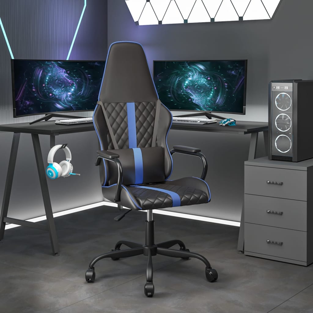 Gamestoel kunstleer zwart en blauw is nu te koop bij PeponiXL, paradijselijk wonen!