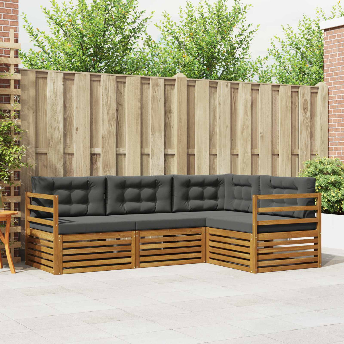 Buiten bankenset met kussen 4 pcs Natuurlijk en Antraciet is nu te koop bij PeponiXL, paradijselijk wonen!
