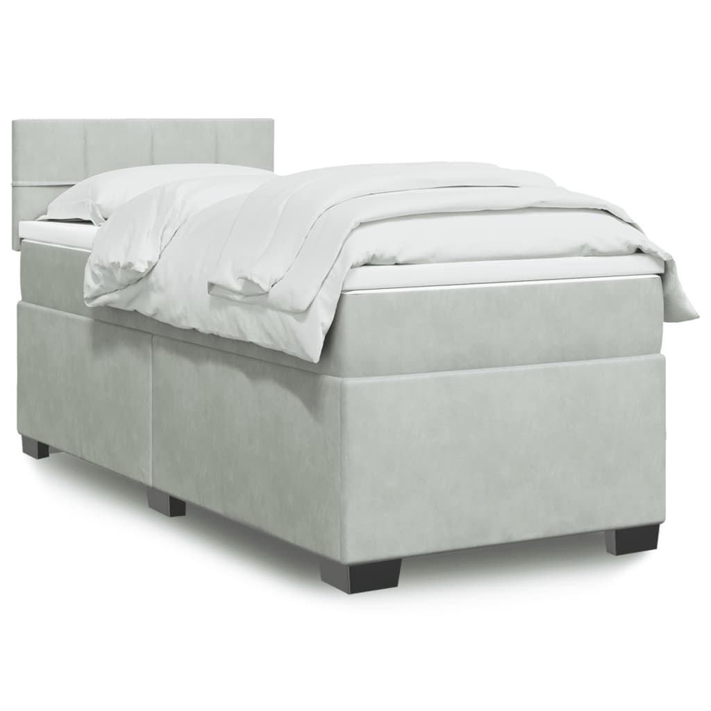 Boxspring met matras fluweel lichtgrijs 90x200 cm is nu te koop bij PeponiXL, paradijselijk wonen!